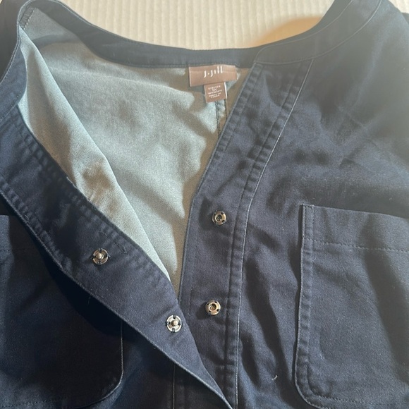 J Jill stretch dark blue quarter stretch Sleeve Dress snap buttons pockets - Picture 11 of 13